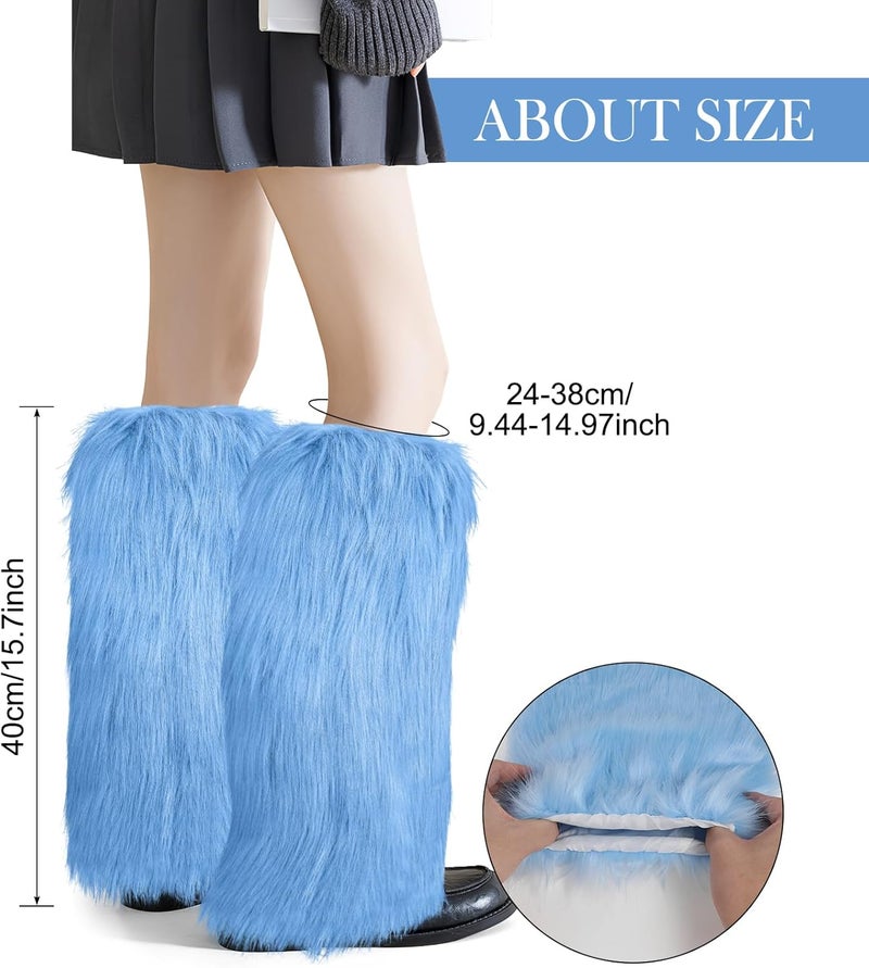 XEPST Faux Fur Fuzzy Leg Warmers Furry Boot Covers for Women, Warm Fuzzy Boot Cuff Boot Sleeves Leg Warmers for Party Costume - Image 2